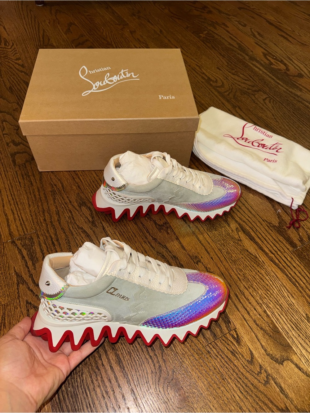 Size 38 Christian Louboutin Loubishark Iridescent Sneakers - Picture 2 of 10